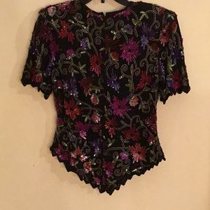 VINTAGE EVENING SEQUINED/EMBROIDERED SCALLOPED TOP